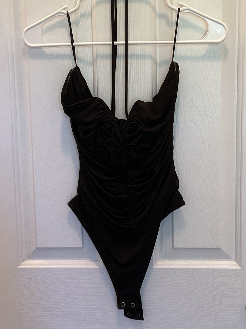 Express Body Contour Halter Rosette Bodysuit